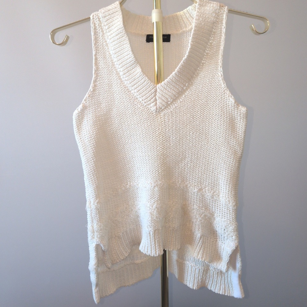 Rag & Bone Sleeveless Sweater Women XS White V-Neck High-Low Mixed Knit
